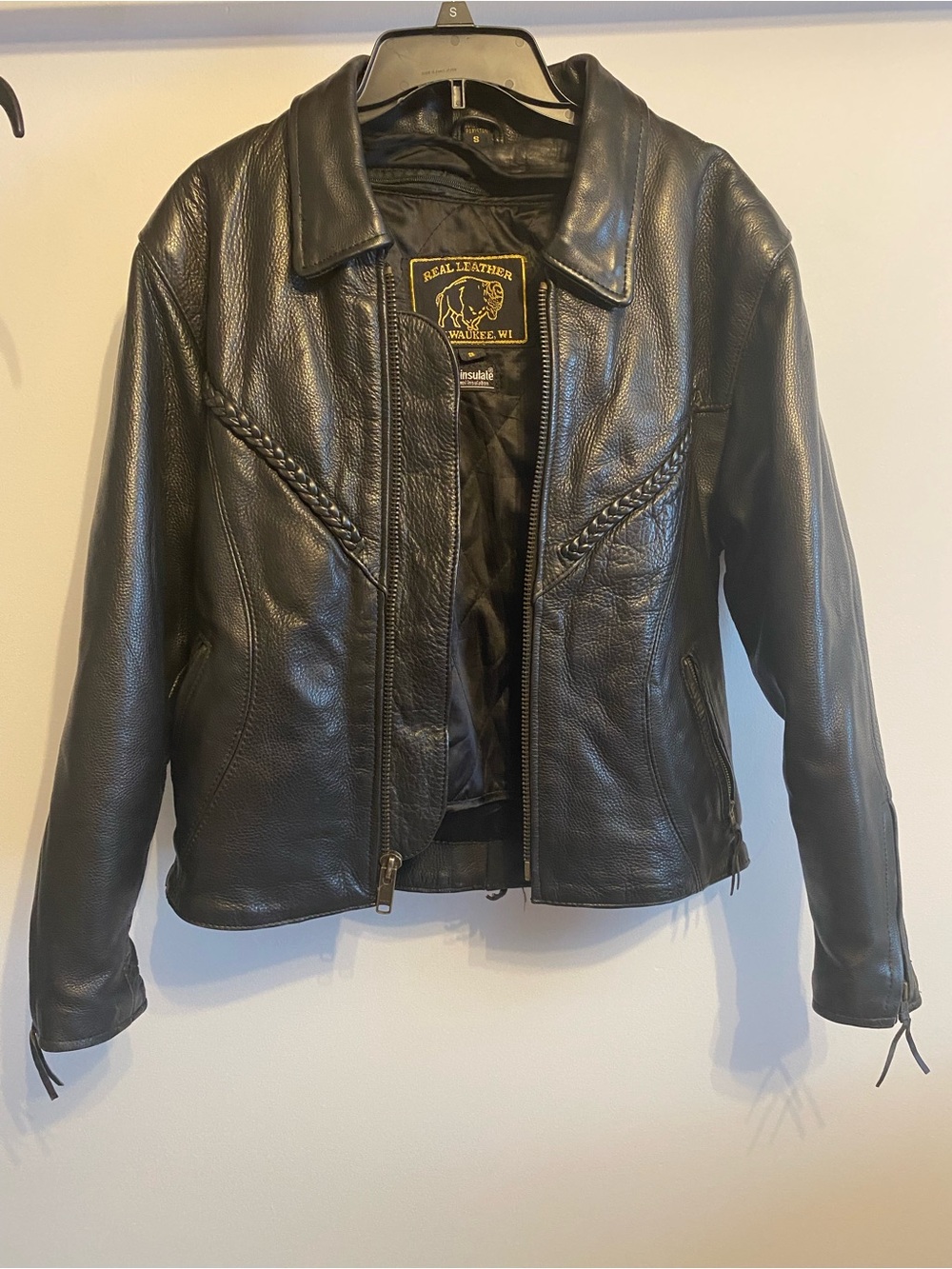 Wilsons Leather Black Braided-Trim Genuine Leather Jacket